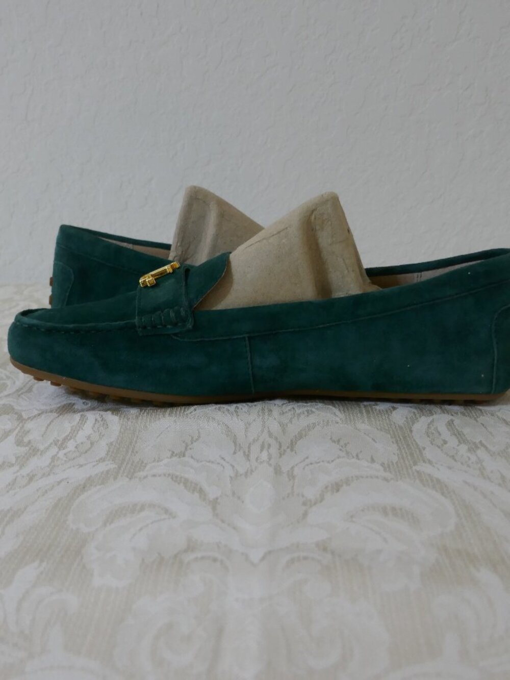 Ralph Lauren Barnsbury Suede Driving Loafer Green Signature Logo Women's Size 9 - Picture 6 of 12